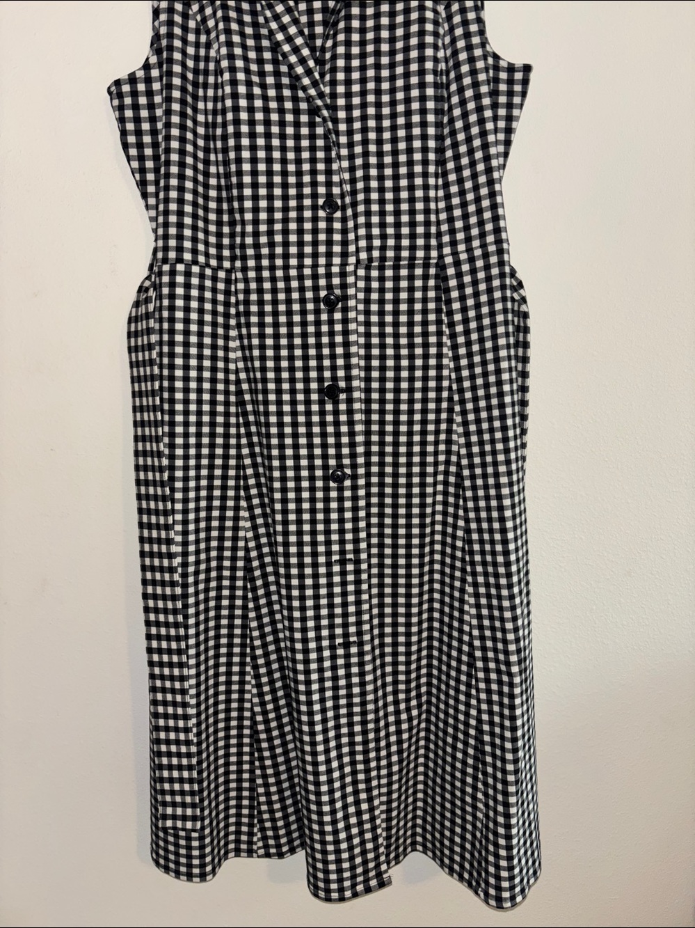 Donna Karan Black and White Gingham Midi Shirt Dress - Picture 3 of 5